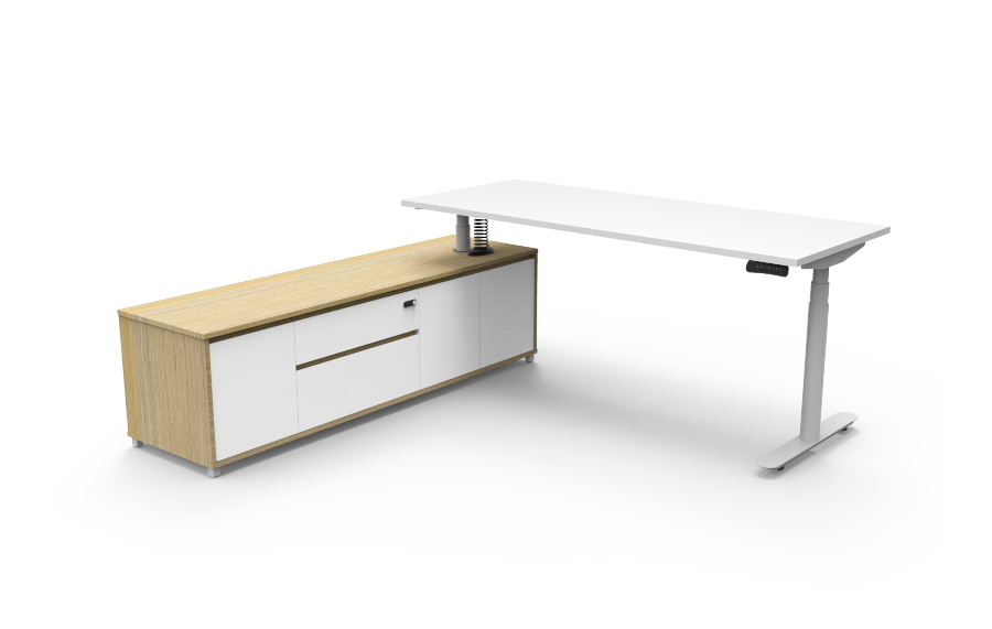 Natural Oak Cabinet, White Top With White Frame